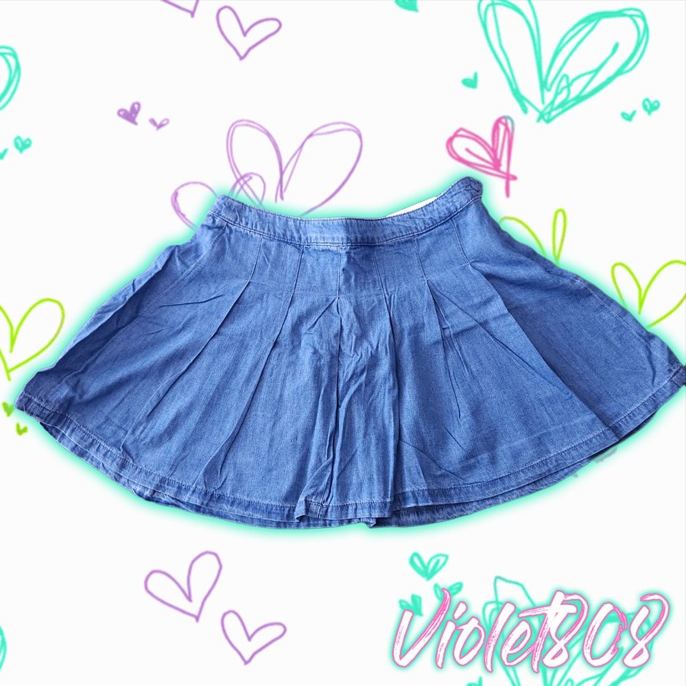 [12] American Eagle Blue Pleated Denim/Jean Mini Skirt